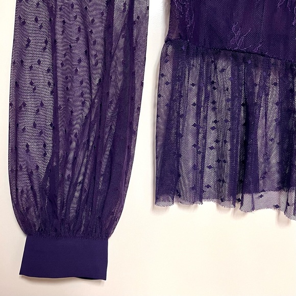 Bardot Splice Lace Blouse Top Womens Purple Ruffle Sheer Whimsgoth Fairy Medium - Picture 10 of 14